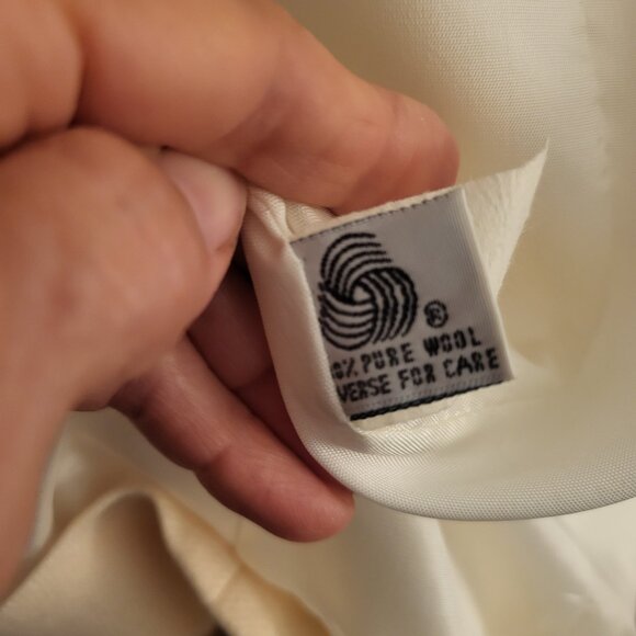 VTG Dumas Womens Ivory 100% Wool One Button Blazer Jacket Petite size 4 Preppy - Picture 4 of 12